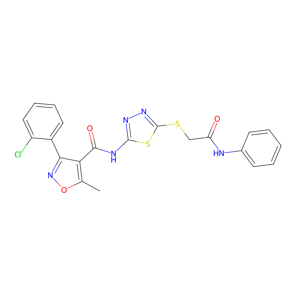 3-(2-chlorophenyl)-5-methyl-N-(5-((2-oxo-2-(phenylamino)ethyl)thio)-1,3,4-thiadiazol-2-yl)isoxazole-4-carboxamide molecular structure, CAS 393572-81-1