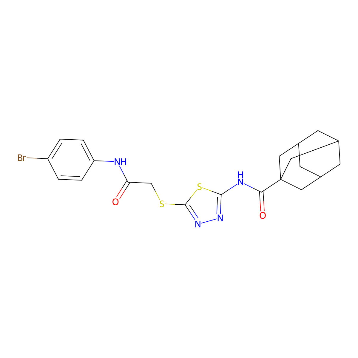 N-[5-[2-(4-bromoanilino)-2-oxoethyl]sulfanyl-1,3,4-thiadiazol-2-yl]adamantane-1-carboxamide molecular structure, CAS 393573-03-0