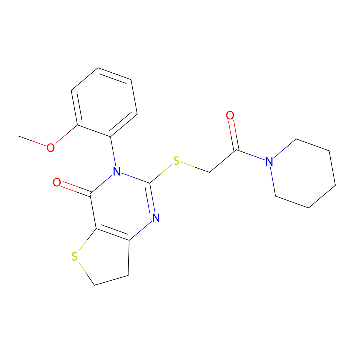 3-(2-methoxyphenyl)-2-((2-oxo-2-(piperidin-1-yl)ethyl)thio)-6,7-dihydrothieno[3,2-d]pyrimidin-4(3H)-one molecular structure, CAS 393573-06-3