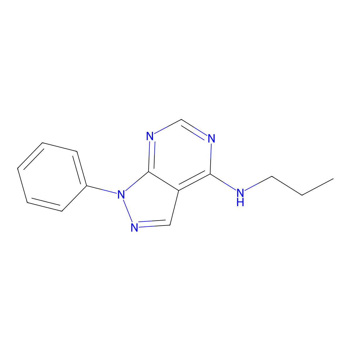 1-phenyl-N-propylpyrazolo[3,4-d]pyrimidin-4-amine molecular structure, CAS 393784-00-4