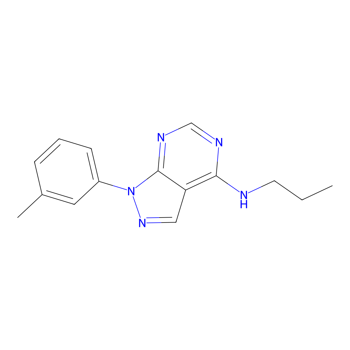 1-(3-methylphenyl)-N-propyl-1H-pyrazolo[3,4-d]pyrimidin-4-amine molecular structure, CAS 393784-03-7
