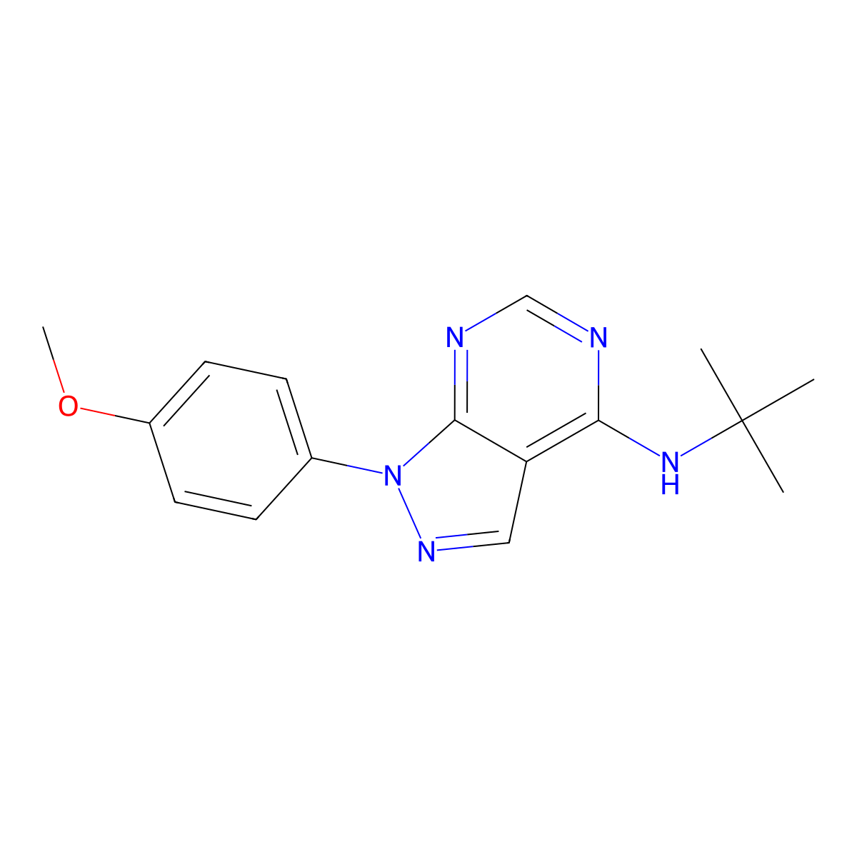 N-tert-butyl-1-(4-methoxyphenyl)pyrazolo[3,4-d]pyrimidin-4-amine molecular structure, CAS 393784-18-4