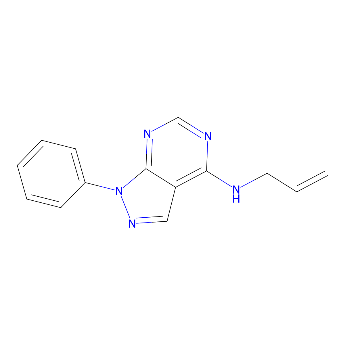 1-phenyl-N-prop-2-enylpyrazolo[3,4-d]pyrimidin-4-amine molecular structure, CAS 393784-20-8