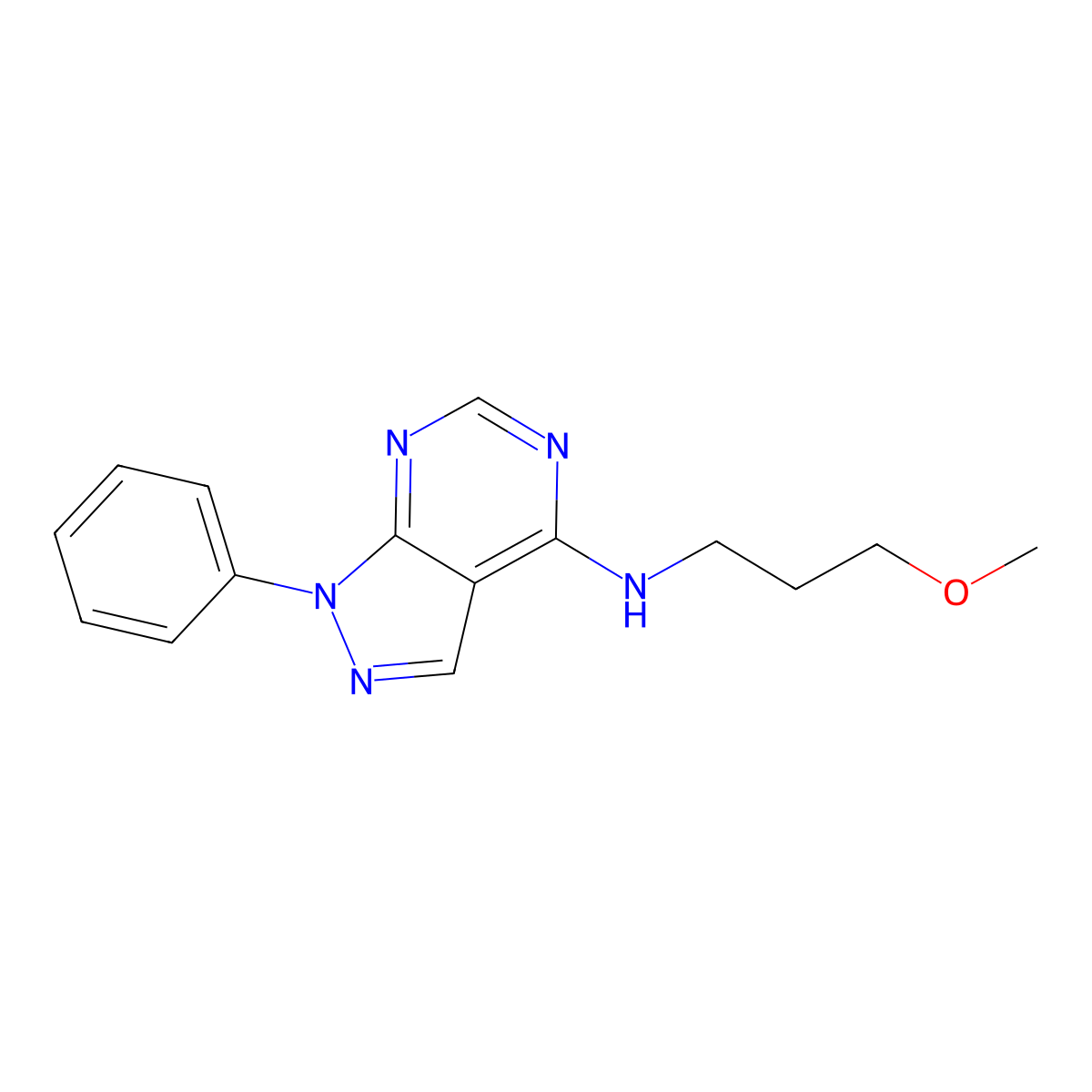 N-(3-methoxypropyl)-1-phenylpyrazolo[3,4-d]pyrimidin-4-amine molecular structure, CAS 393784-25-3