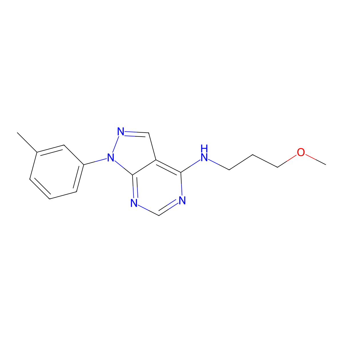 N-(3-methoxypropyl)-1-(3-methylphenyl)pyrazolo[3,4-d]pyrimidin-4-amine molecular structure, CAS 393784-27-5