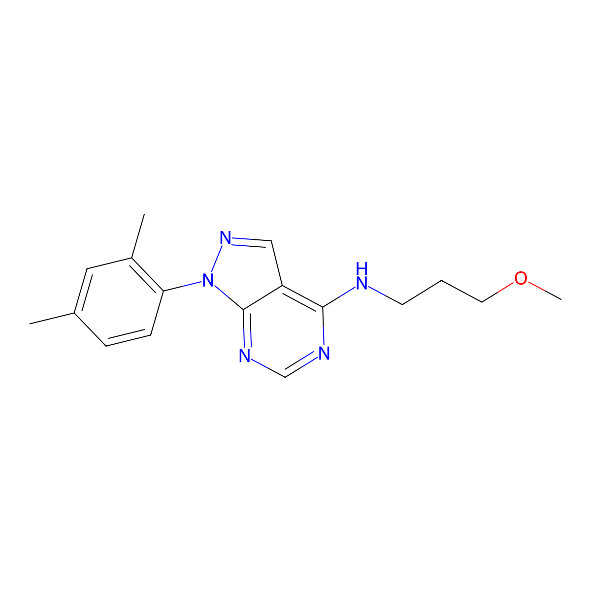 1-(2,4-dimethylphenyl)-N-(3-methoxypropyl)-1H-pyrazolo[3,4-d]pyrimidin-4-amine molecular structure, CAS 393784-28-6