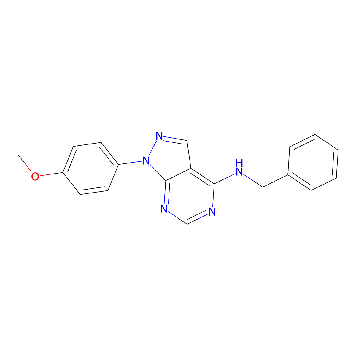 N-benzyl-1-(4-methoxyphenyl)-1H-pyrazolo[3,4-d]pyrimidin-4-amine molecular structure, CAS 393784-34-4