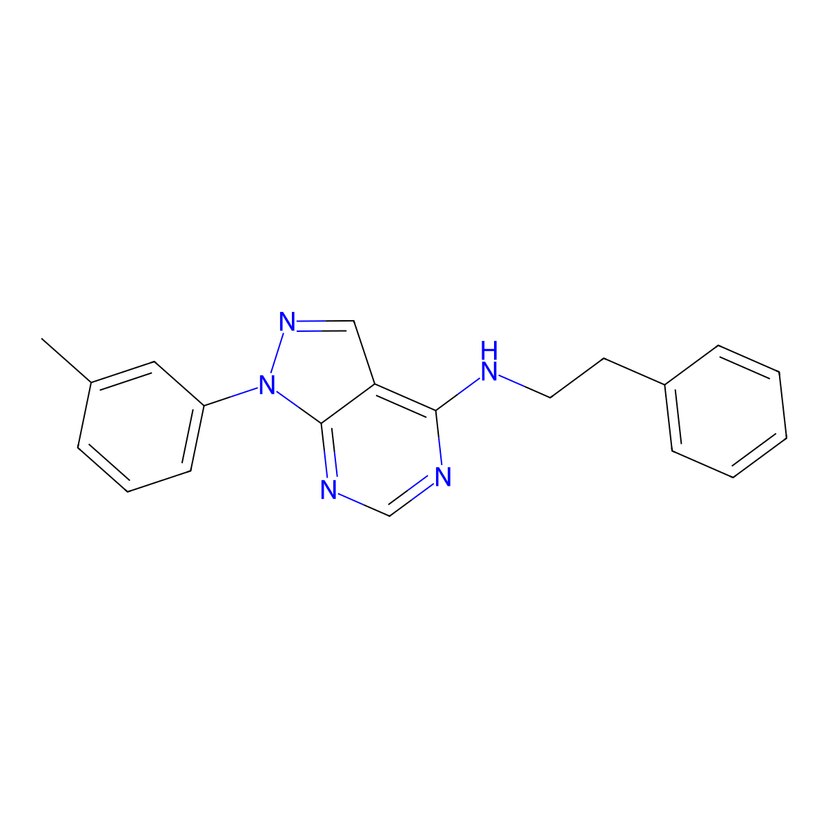 1-(3-methylphenyl)-N-(2-phenylethyl)-1H-pyrazolo[3,4-d]pyrimidin-4-amine molecular structure, CAS 393784-39-9