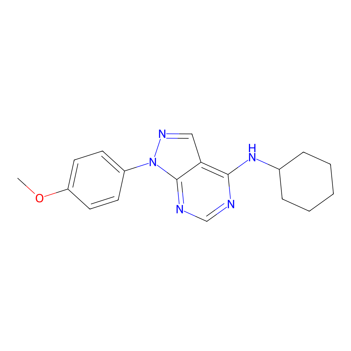 Cyclohexyl[1-(4-methoxyphenyl)pyrazolo[4,5-e]pyrimidin-4-yl]amine molecular structure, CAS 393784-42-4