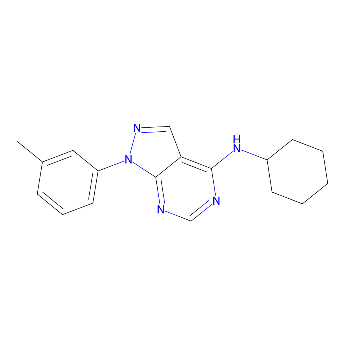 N-cyclohexyl-1-(3-methylphenyl)pyrazolo[3,4-d]pyrimidin-4-amine molecular structure, CAS 393784-43-5
