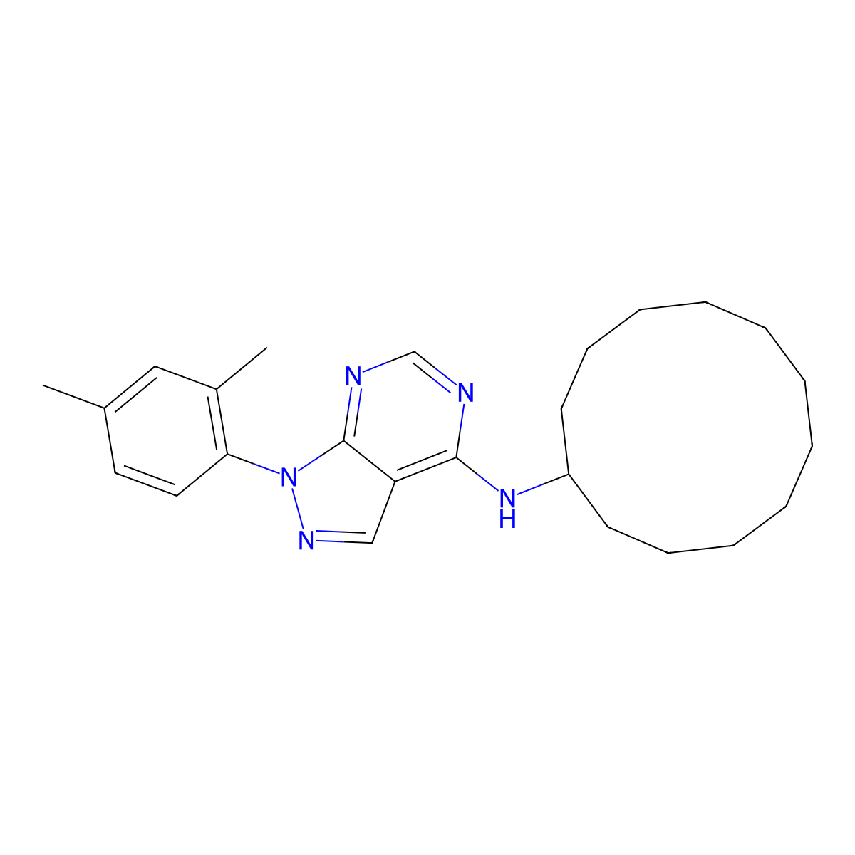 N-cyclododecyl-1-(2,4-dimethylphenyl)-1H-pyrazolo[3,4-d]pyrimidin-4-amine molecular structure, CAS 393784-49-1