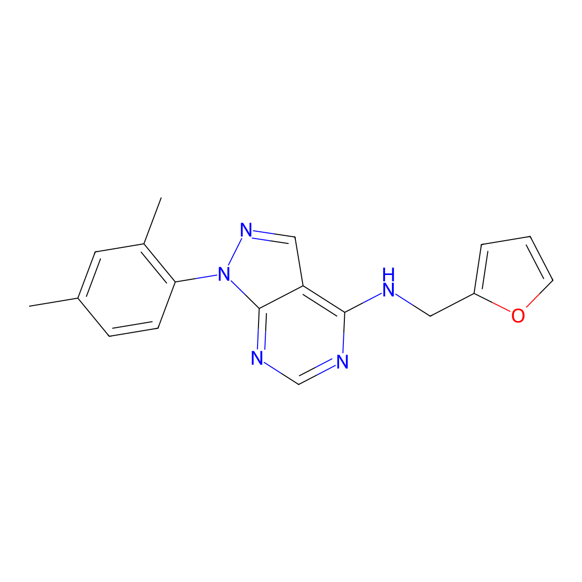 1-(2,4-dimethylphenyl)-N-(furan-2-ylmethyl)-1H-pyrazolo[3,4-d]pyrimidin-4-amine molecular structure, CAS 393784-52-6