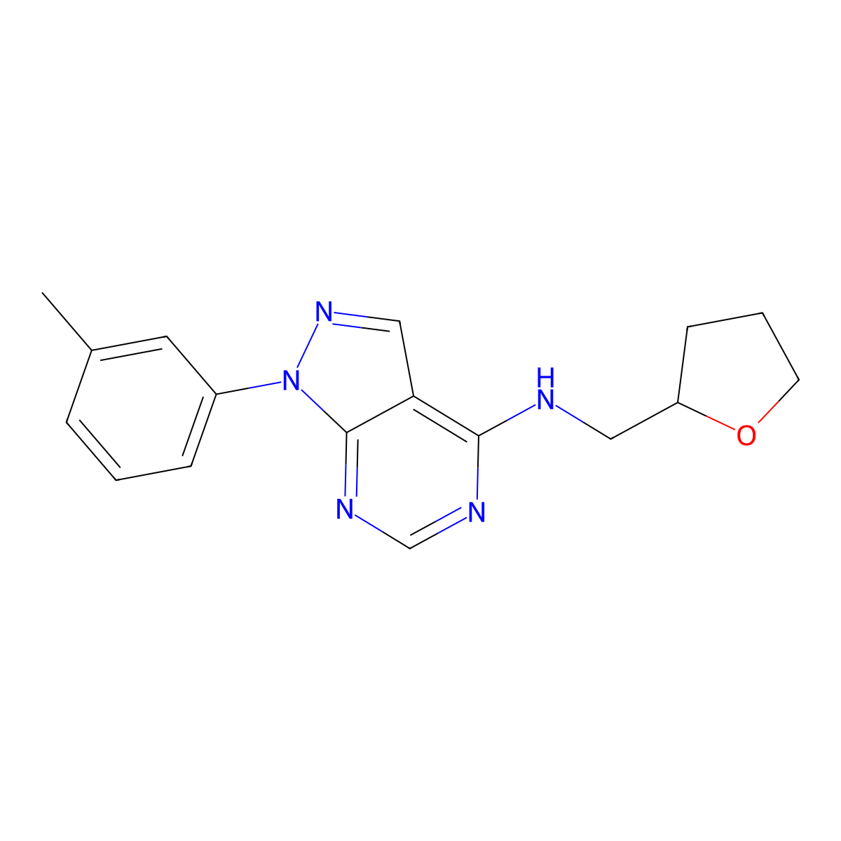 1-(3-methylphenyl)-N-(oxolan-2-ylmethyl)pyrazolo[3,4-d]pyrimidin-4-amine molecular structure, CAS 393784-56-0