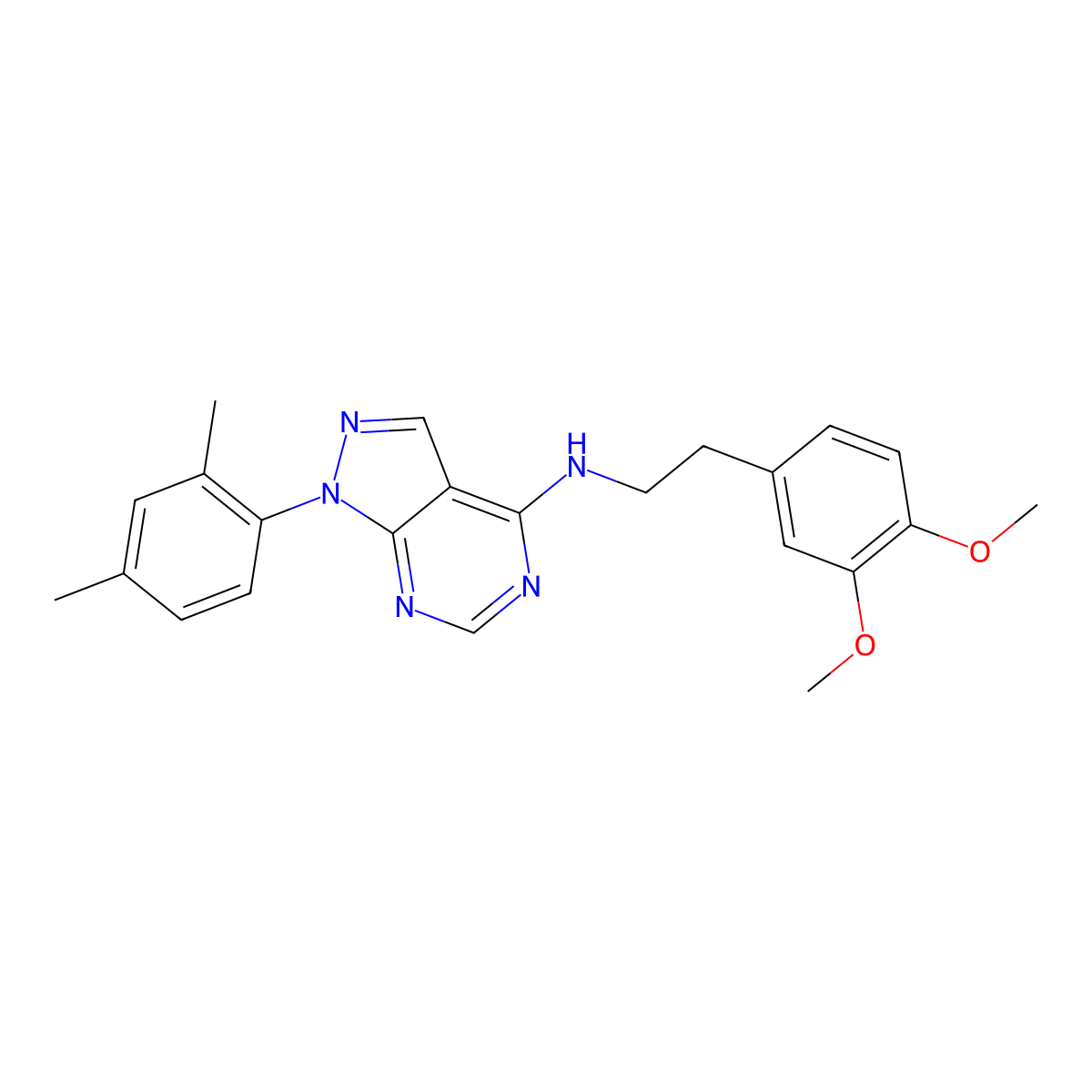 N-[2-(3,4-dimethoxyphenyl)ethyl]-1-(2,4-dimethylphenyl)pyrazolo[3,4-d]pyrimidin-4-amine molecular structure, CAS 393784-66-2
