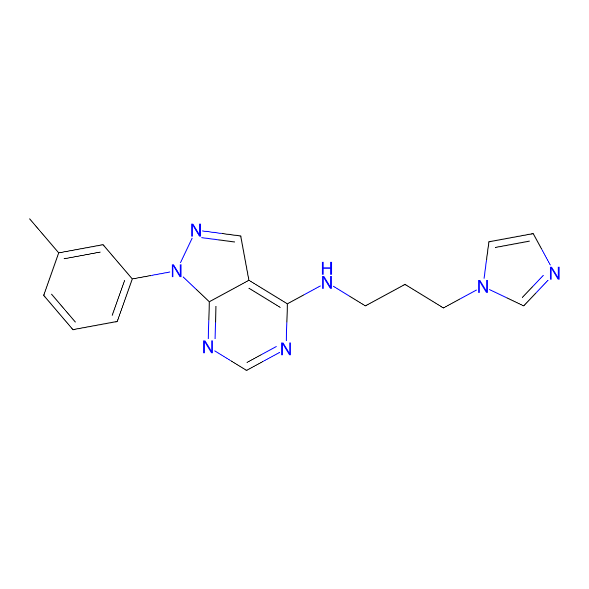 (3-Imidazolylpropyl)[1-(3-methylphenyl)pyrazolo[4,5-e]pyrimidin-4-yl]amine molecular structure, CAS 393784-70-8