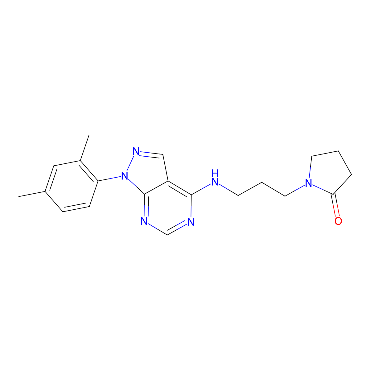 1-(3-{[1-(2,4-dimethylphenyl)-1H-pyrazolo[3,4-d]pyrimidin-4-yl]amino}propyl)pyrrolidin-2-one molecular structure, CAS 393784-80-0