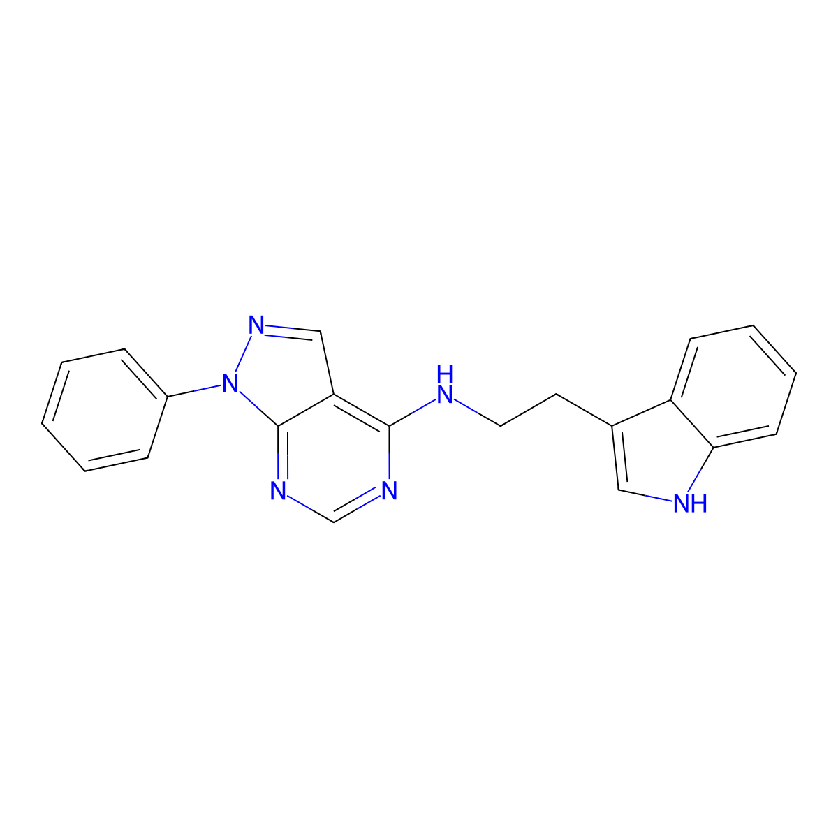 N-[2-(1H-indol-3-yl)ethyl]-1-phenyl-pyrazolo[3,4-d]pyrimidin-4-amine molecular structure, CAS 393784-81-1