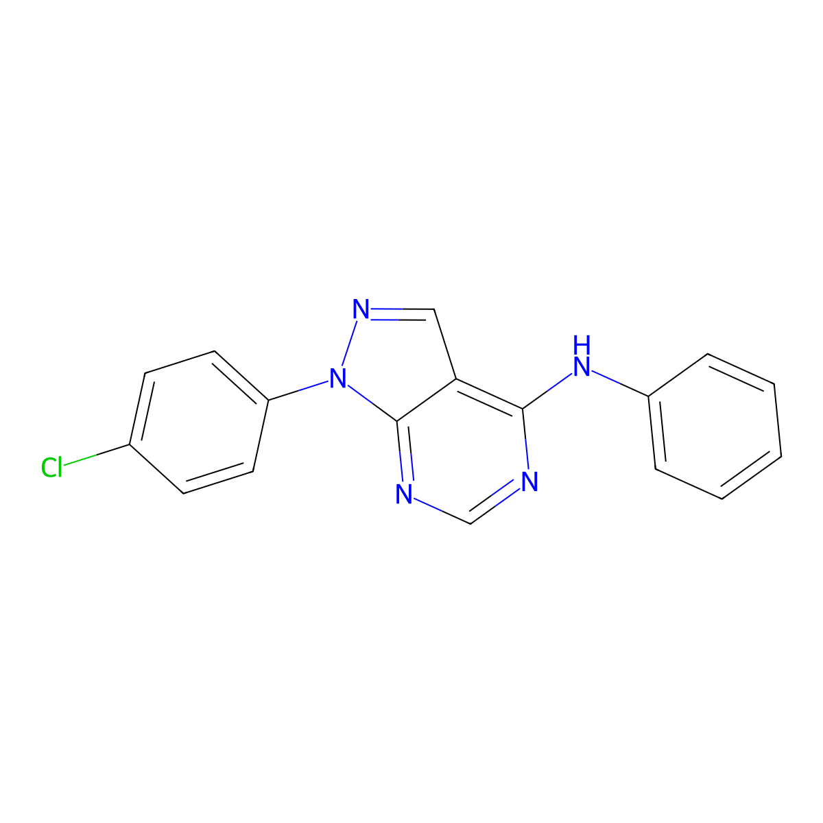 1-(4-chlorophenyl)-N-phenylpyrazolo[3,4-d]pyrimidin-4-amine molecular structure, CAS 393784-86-6