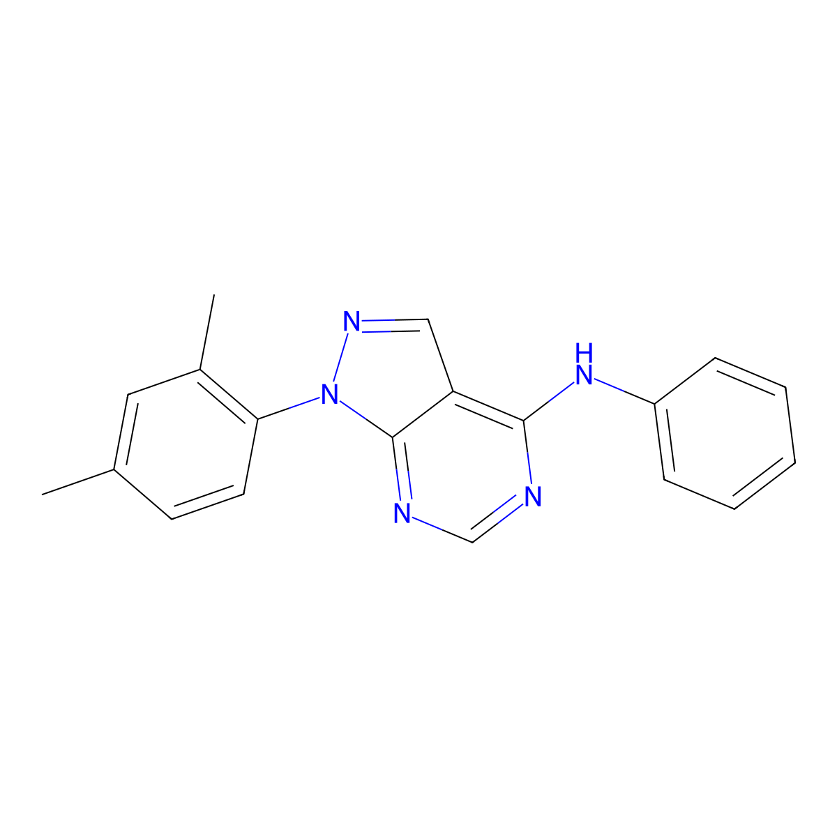 1-(2,4-dimethylphenyl)-N-phenyl-1H-pyrazolo[3,4-d]pyrimidin-4-amine molecular structure, CAS 393784-87-7