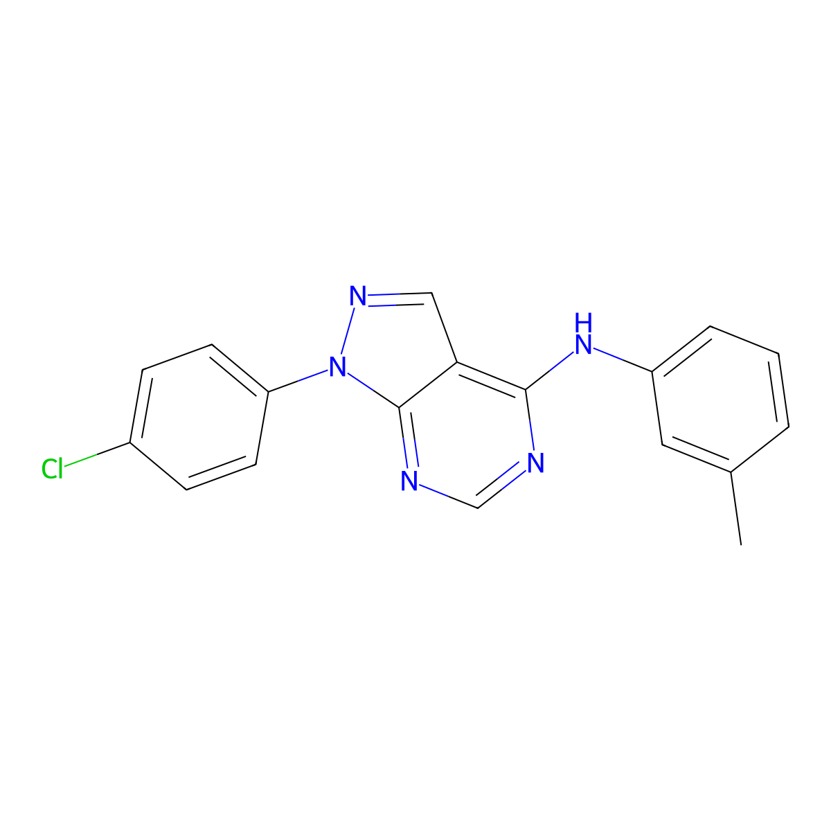 1-(4-chlorophenyl)-N-(3-methylphenyl)-1H-pyrazolo[3,4-d]pyrimidin-4-amine molecular structure, CAS 393784-92-4