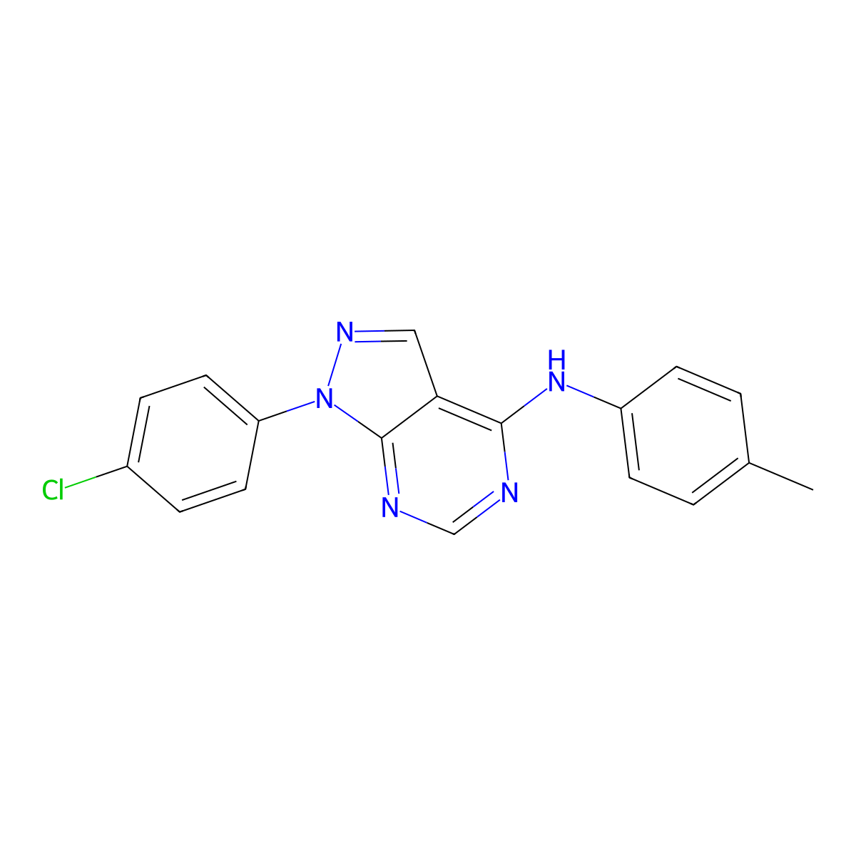 1-(4-chlorophenyl)-N-(4-methylphenyl)pyrazolo[3,4-d]pyrimidin-4-amine molecular structure, CAS 393784-96-8