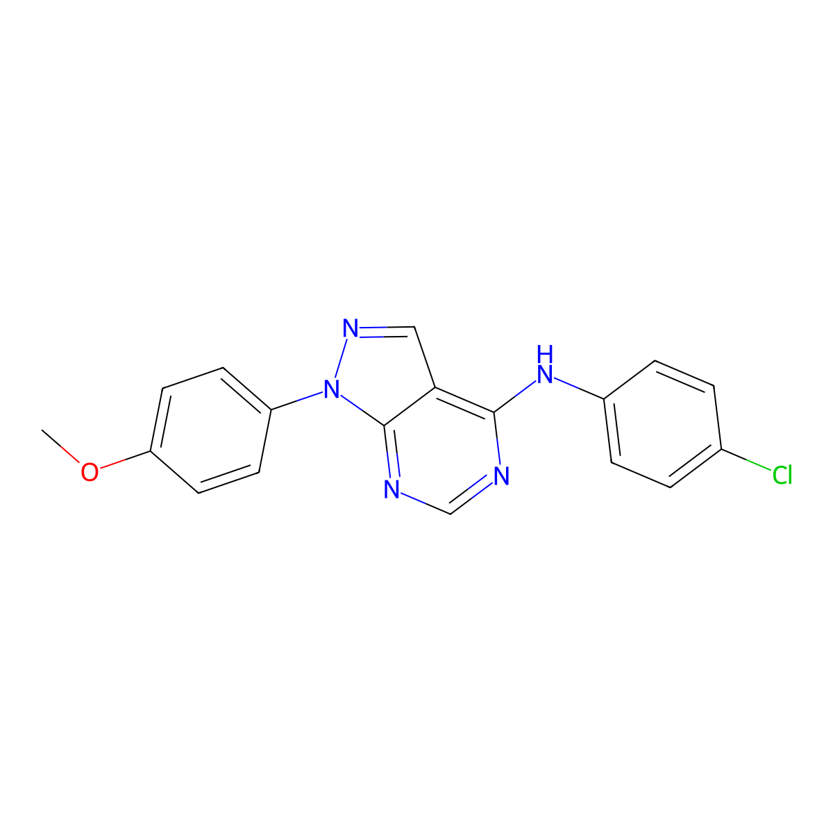 (4-Chlorophenyl)[1-(4-methoxyphenyl)pyrazolo[4,5-e]pyrimidin-4-yl]amine molecular structure, CAS 393785-30-3