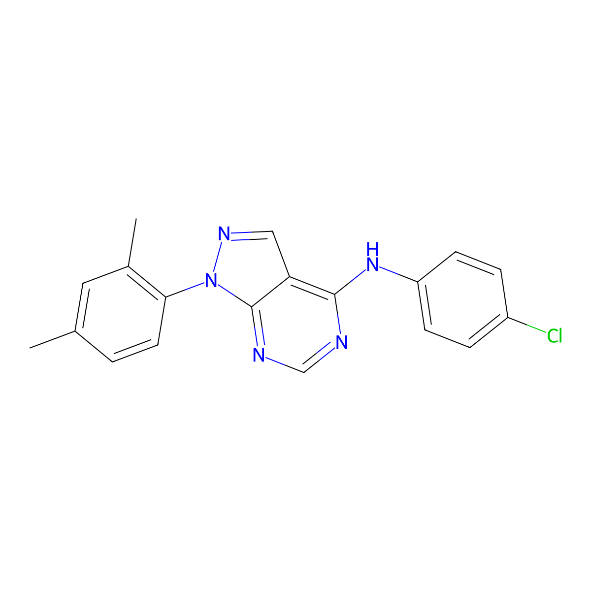 N-(4-chlorophenyl)-1-(2,4-dimethylphenyl)-1H-pyrazolo[3,4-d]pyrimidin-4-amine molecular structure, CAS 393785-33-6