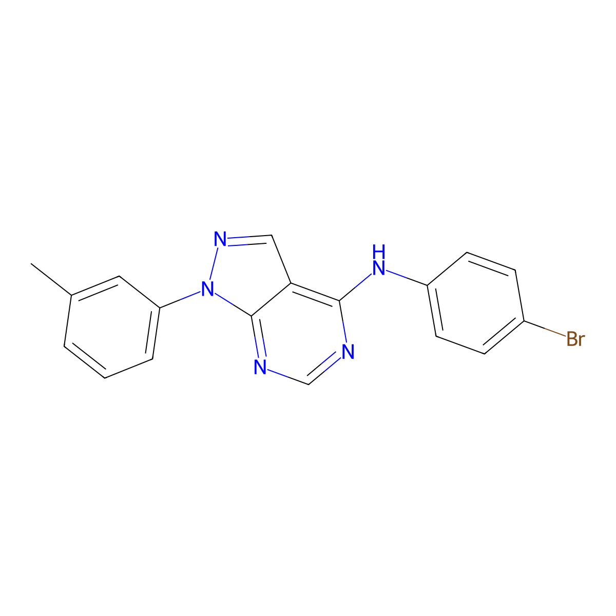 N-(4-bromophenyl)-1-(3-methylphenyl)-1H-pyrazolo[3,4-d]pyrimidin-4-amine molecular structure, CAS 393785-37-0