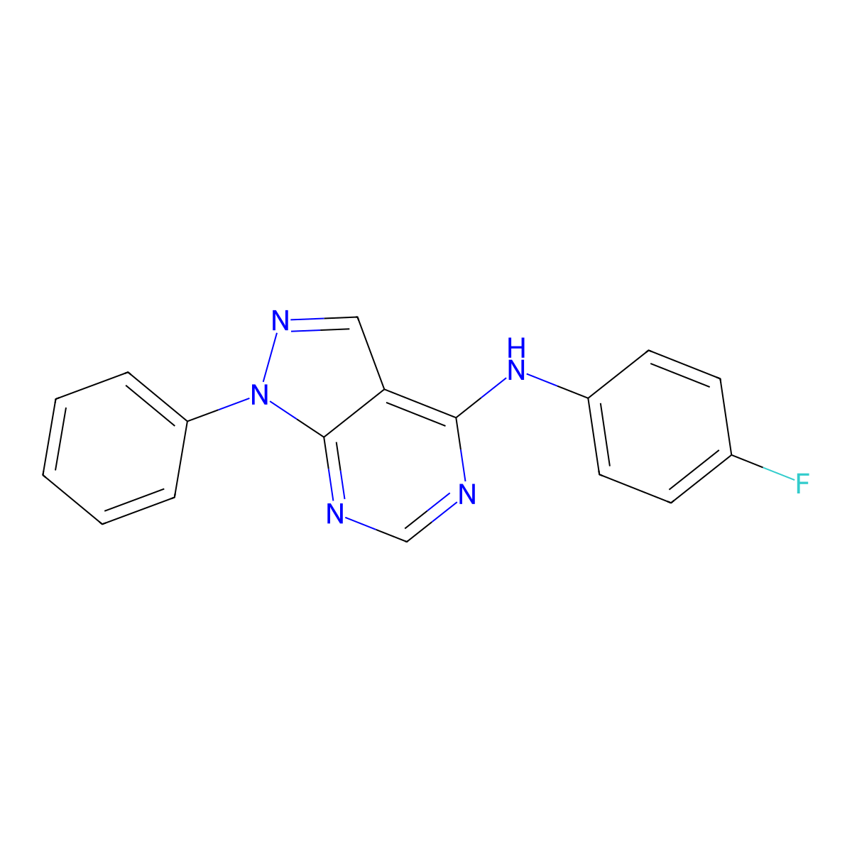 N-(4-fluorophenyl)-1-phenyl-1H-pyrazolo[3,4-d]pyrimidin-4-amine molecular structure, CAS 393785-41-6