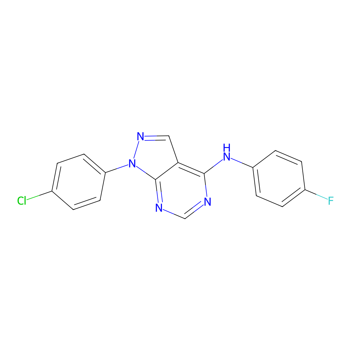 1-(4-chlorophenyl)-N-(4-fluorophenyl)-1H-pyrazolo[3,4-d]pyrimidin-4-amine molecular structure, CAS 393785-42-7