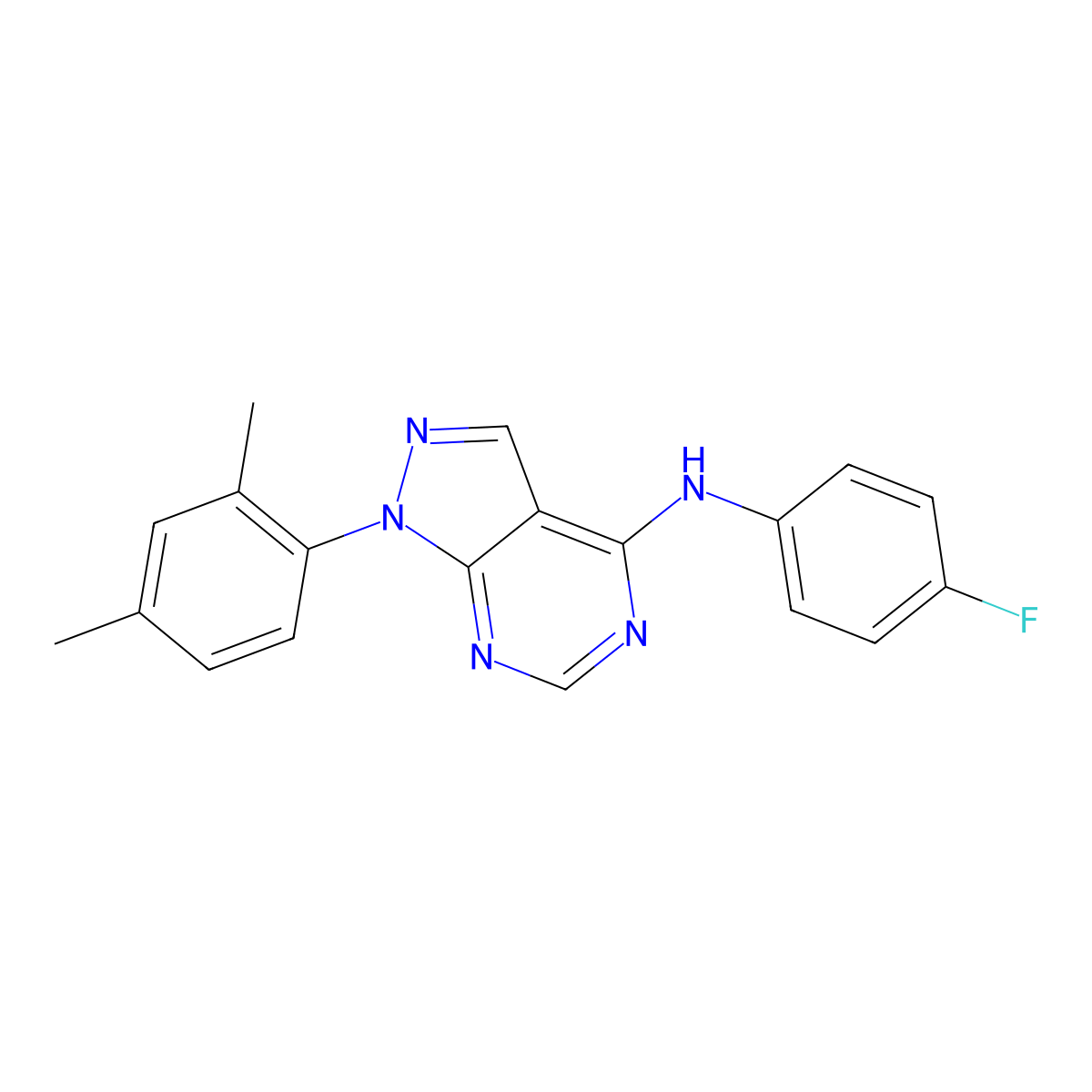 1-(2,4-dimethylphenyl)-N-(4-fluorophenyl)-1H-pyrazolo[3,4-d]pyrimidin-4-amine molecular structure, CAS 393785-46-1