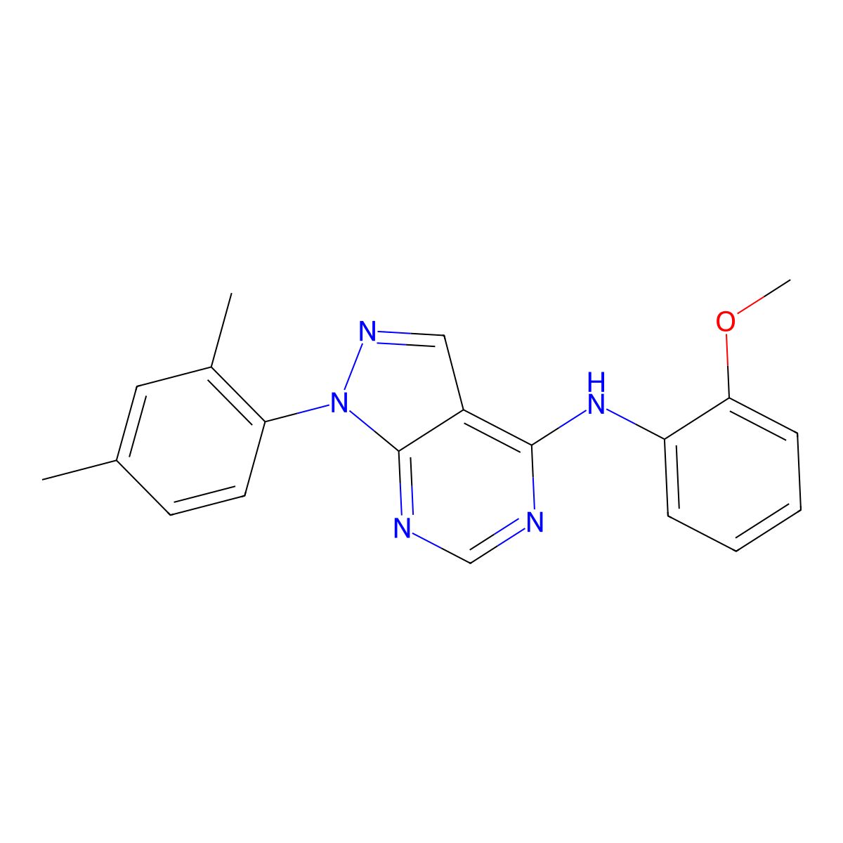 1-(2,4-dimethylphenyl)-N-(2-methoxyphenyl)-1H-pyrazolo[3,4-d]pyrimidin-4-amine molecular structure, CAS 393785-50-7