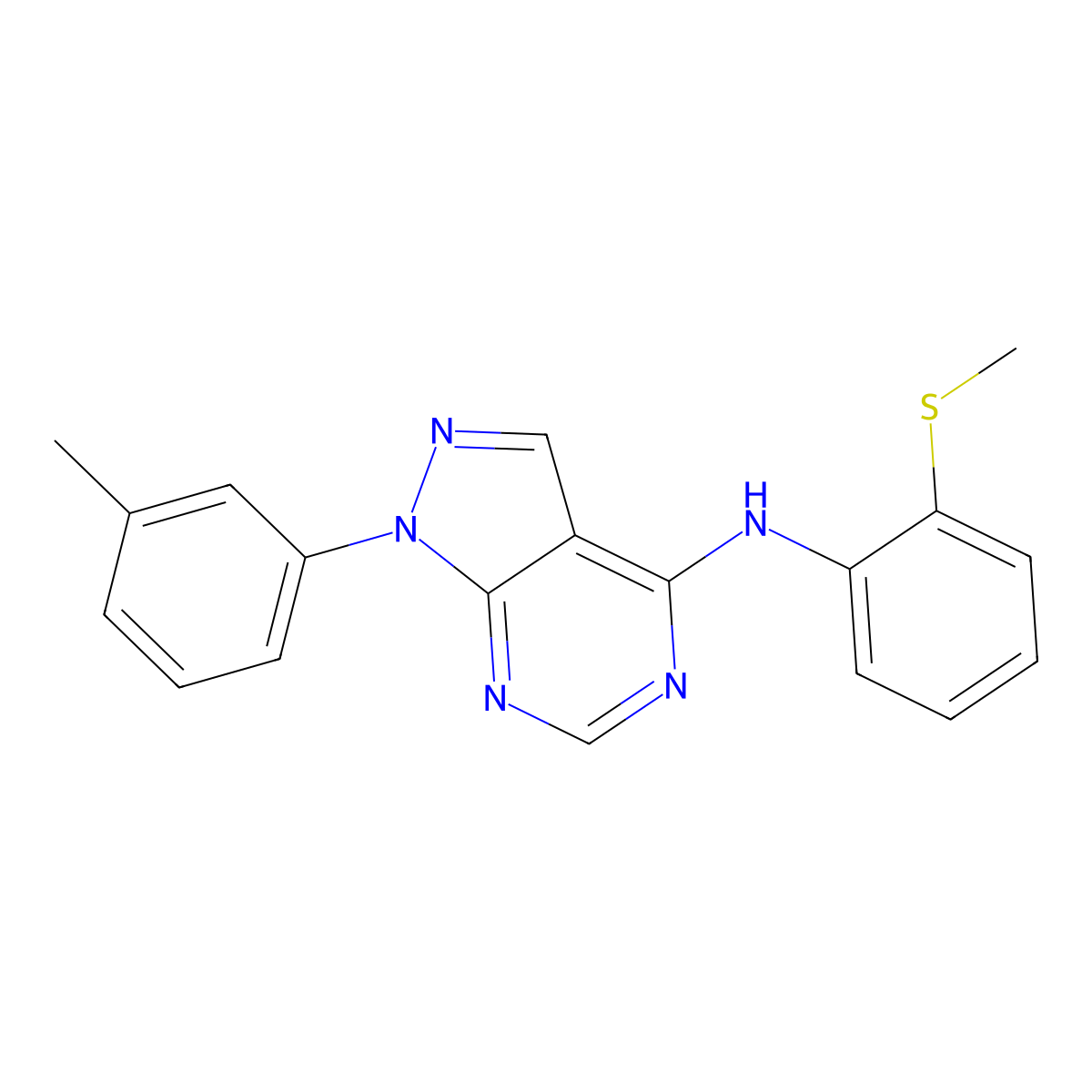 N-[(4E)-1-(3-methylphenyl)-1,7-dihydro-4H-pyrazolo[3,4-d]pyrimidin-4-ylidene]-2-(methylsulfanyl)aniline molecular structure, CAS 393785-65-4