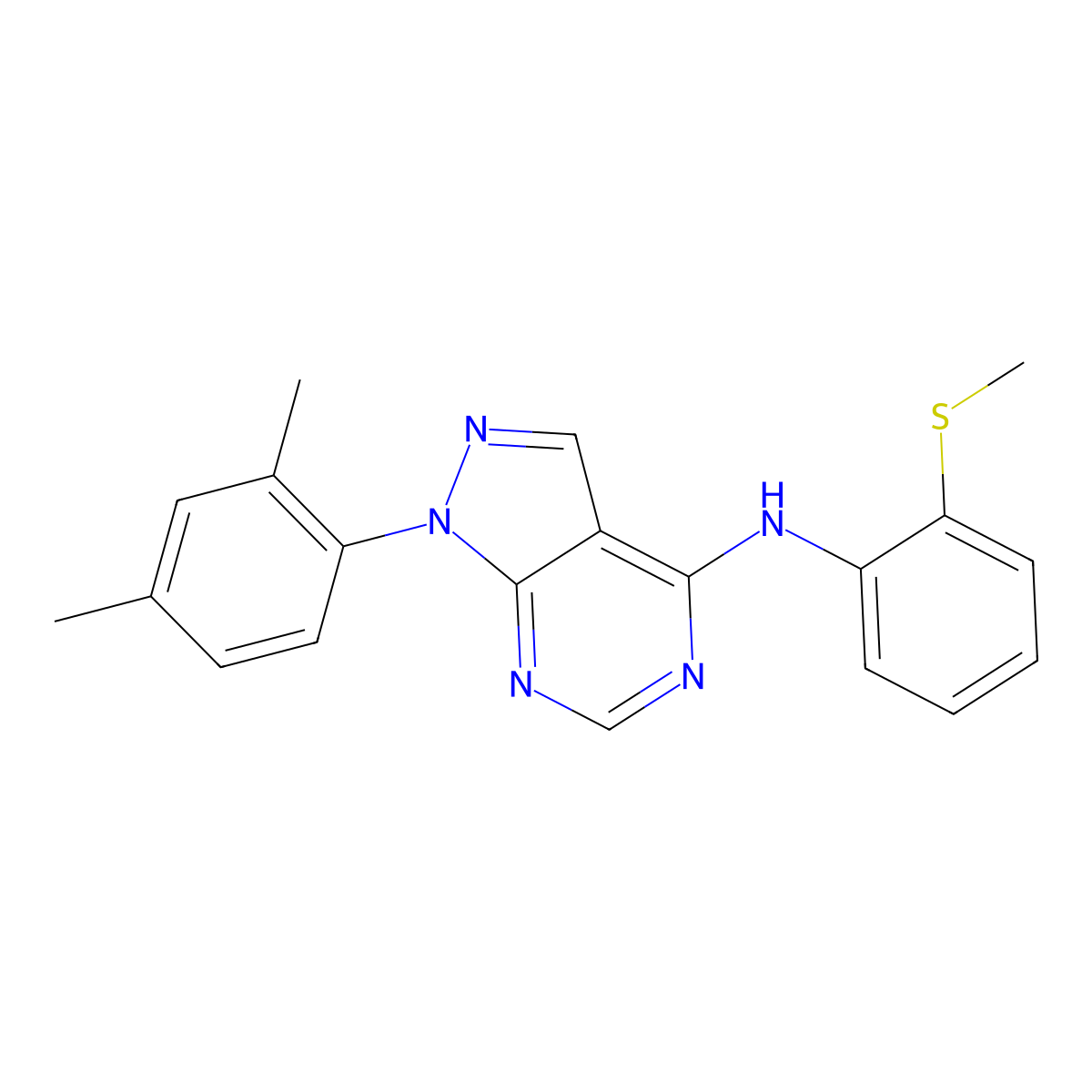 N-[(4E)-1-(2,4-dimethylphenyl)-1,7-dihydro-4H-pyrazolo[3,4-d]pyrimidin-4-ylidene]-2-(methylsulfanyl)aniline molecular structure, CAS 393785-66-5