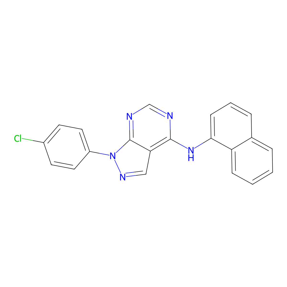 1-(4-chlorophenyl)-N-(naphthalen-1-yl)-1H-pyrazolo[3,4-d]pyrimidin-4-amine molecular structure, CAS 393785-78-9