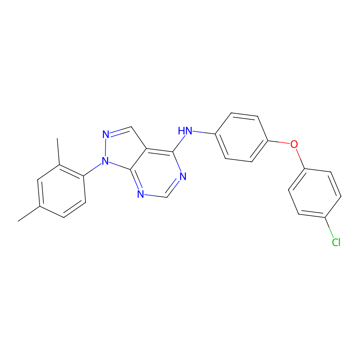 N-[4-(4-chlorophenoxy)phenyl]-1-(2,4-dimethylphenyl)-1H-pyrazolo[3,4-d]pyrimidin-4-amine molecular structure, CAS 393785-90-5