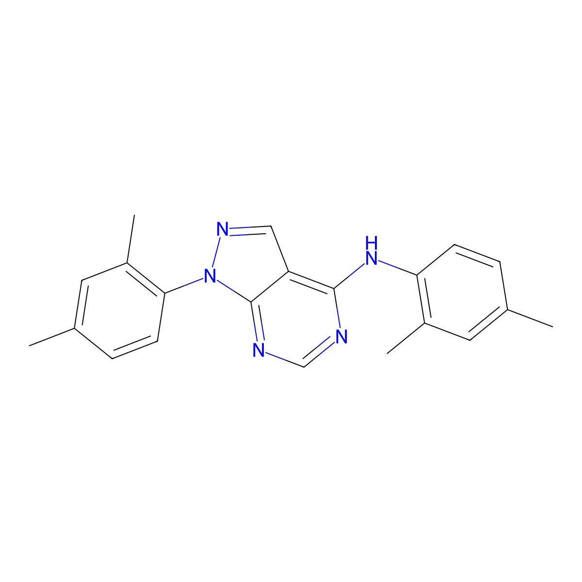 N,1-bis(2,4-dimethylphenyl)-1H-pyrazolo[3,4-d]pyrimidin-4-amine molecular structure, CAS 393785-98-3