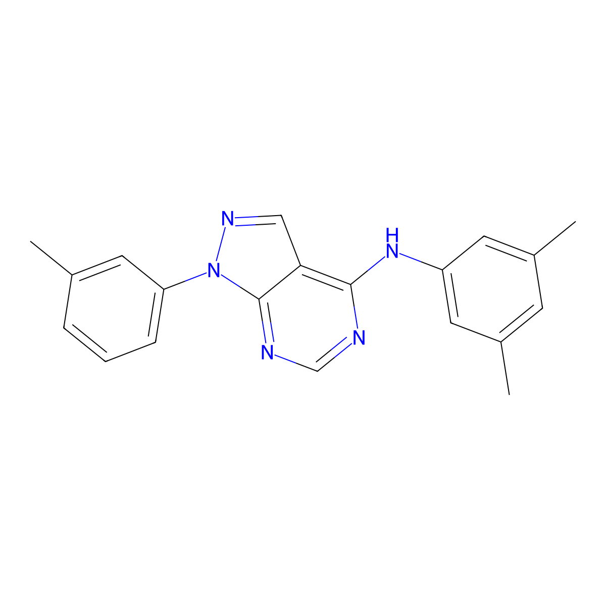 N-(3,5-dimethylphenyl)-1-(3-methylphenyl)-1H-pyrazolo[3,4-d]pyrimidin-4-amine molecular structure, CAS 393786-11-3