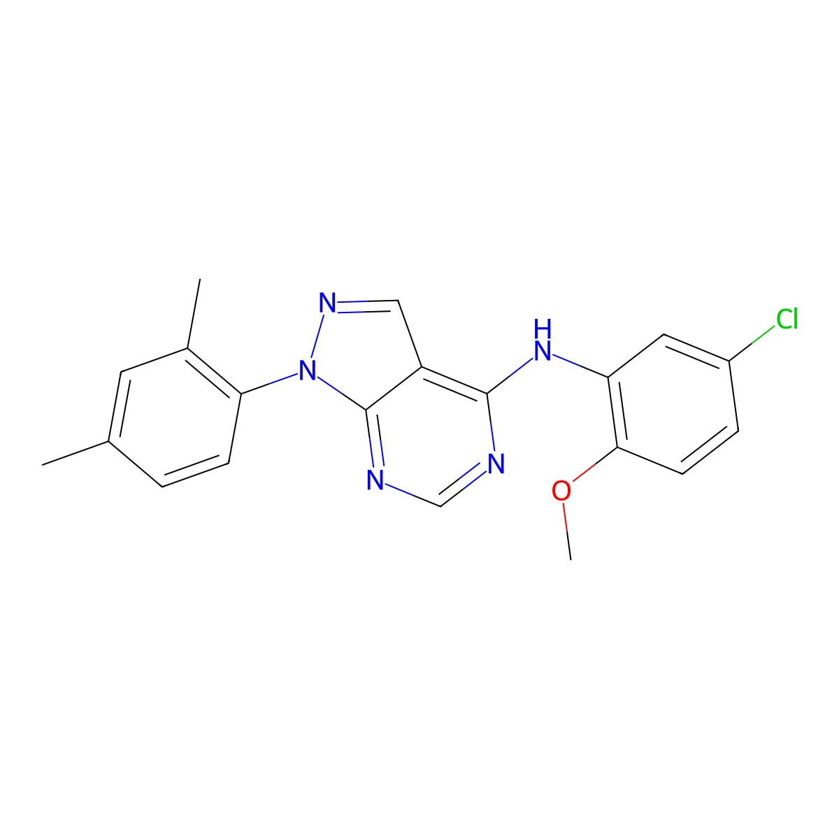 N-(5-chloro-2-methoxyphenyl)-1-(2,4-dimethylphenyl)-1H-pyrazolo[3,4-d]pyrimidin-4-amine molecular structure, CAS 393786-42-0