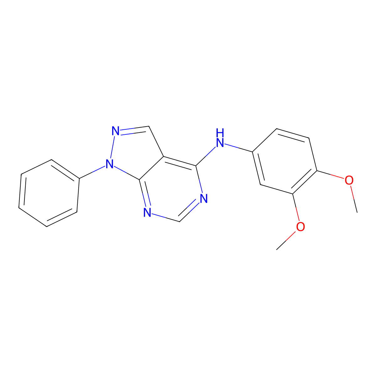 N-(3,4-dimethoxyphenyl)-1-phenyl-1H-pyrazolo[3,4-d]pyrimidin-4-amine molecular structure, CAS 393786-56-6