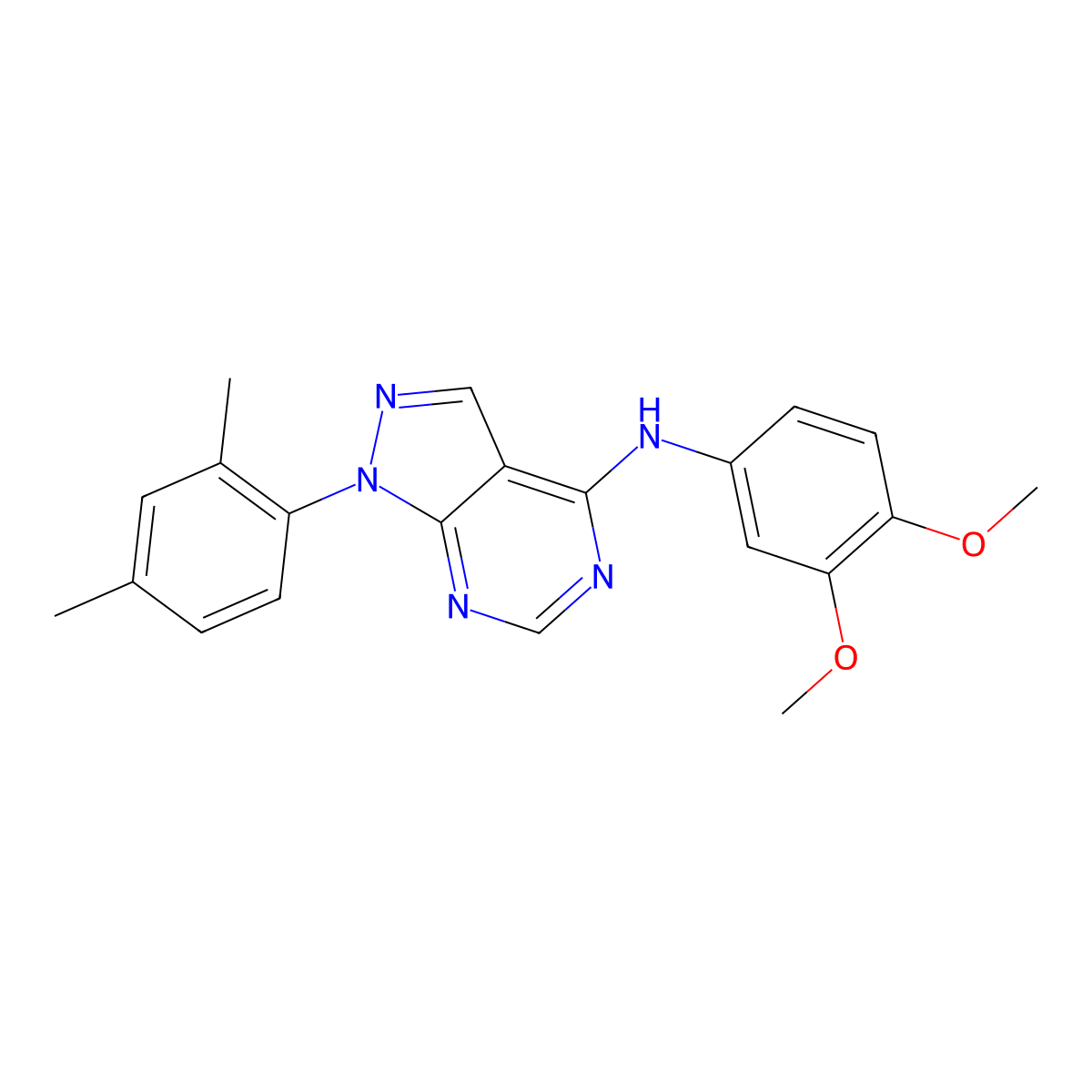 N-(3,4-dimethoxyphenyl)-1-(2,4-dimethylphenyl)-1H-pyrazolo[3,4-d]pyrimidin-4-amine molecular structure, CAS 393786-59-9
