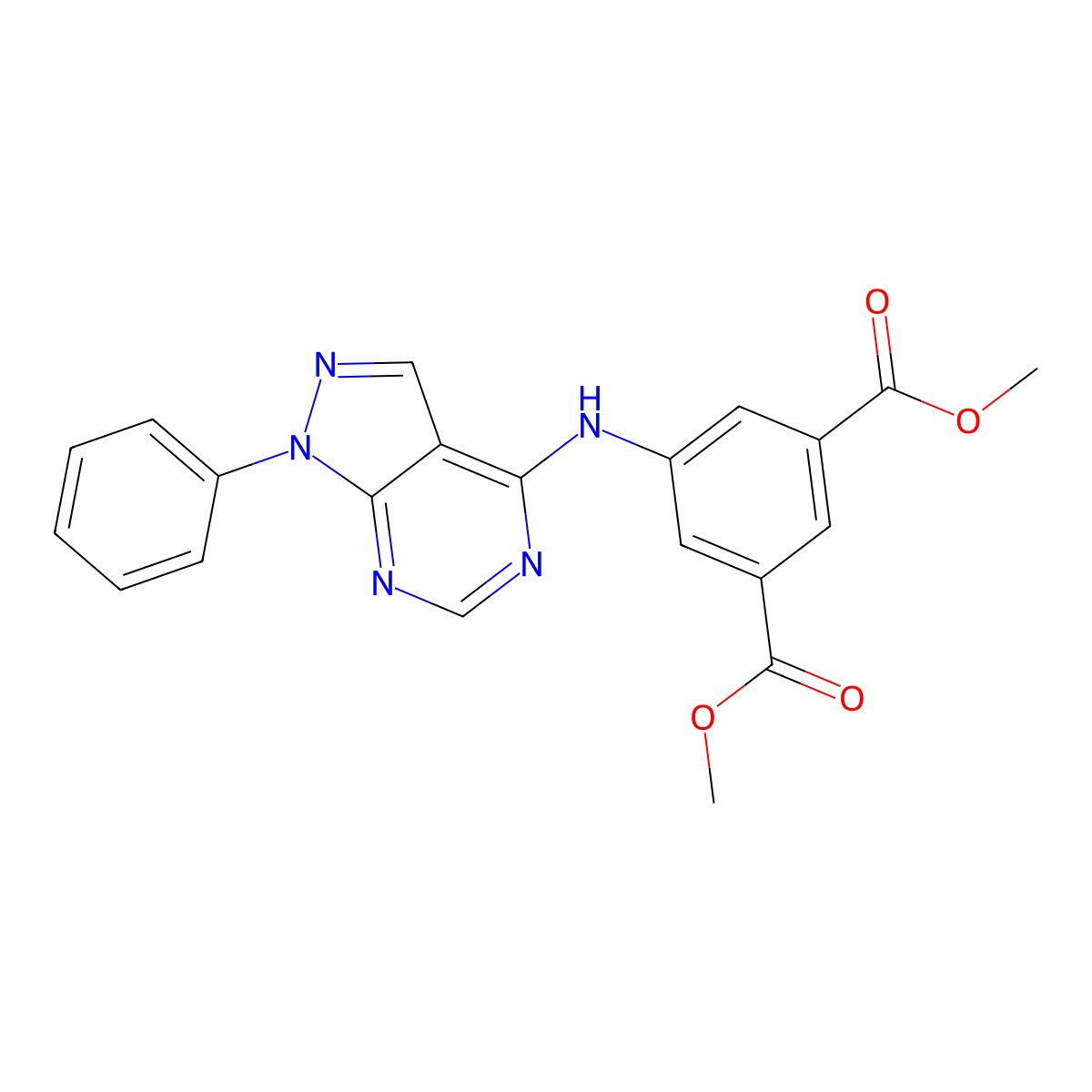 dimethyl 5-((1-phenyl-1H-pyrazolo[3,4-d]pyrimidin-4-yl)amino)isophthalate molecular structure, CAS 393786-64-6