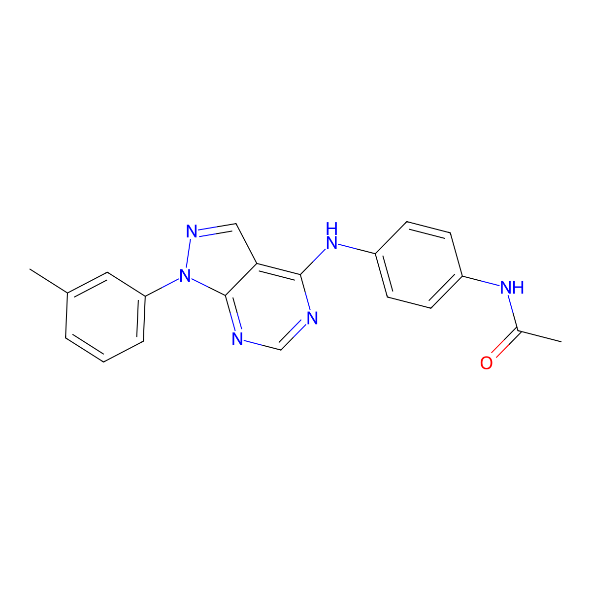 N-(4-{[1-(3-methylphenyl)-1H-pyrazolo[3,4-d]pyrimidin-4-yl]amino}phenyl)acetamide molecular structure, CAS 393786-71-5