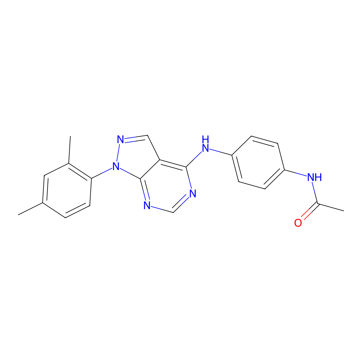 N-(4-{[1-(2,4-dimethylphenyl)-1H-pyrazolo[3,4-d]pyrimidin-4-yl]amino}phenyl)acetamide molecular structure, CAS 393786-72-6