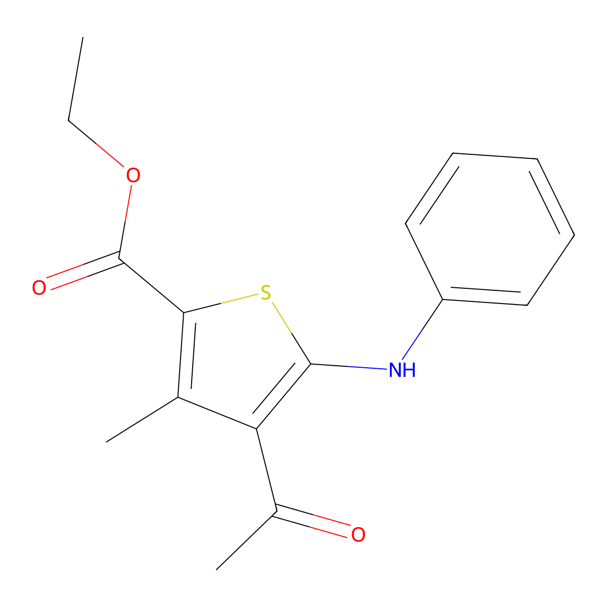 Ethyl 4-acetyl-5-anilino-3-methyl-2-thiophenecarboxylate molecular structure, CAS 393802-93-2
