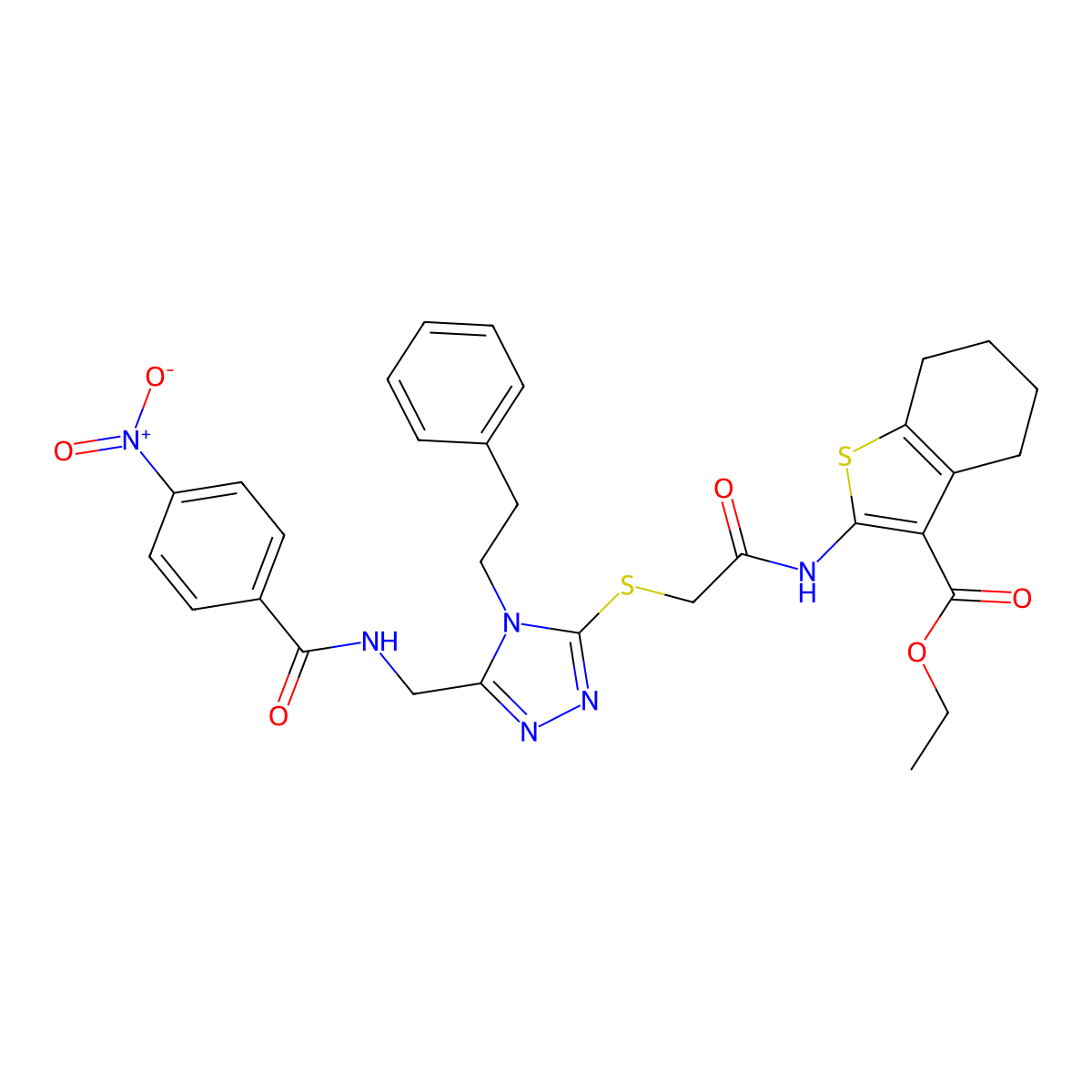 ethyl 2-(2-((5-((4-nitrobenzamido)methyl)-4-phenethyl-4H-1,2,4-triazol-3-yl)thio)acetamido)-4,5,6,7-tetrahydrobenzo[b]thiophene-3-carboxylate molecular structure, CAS 393813-98-4