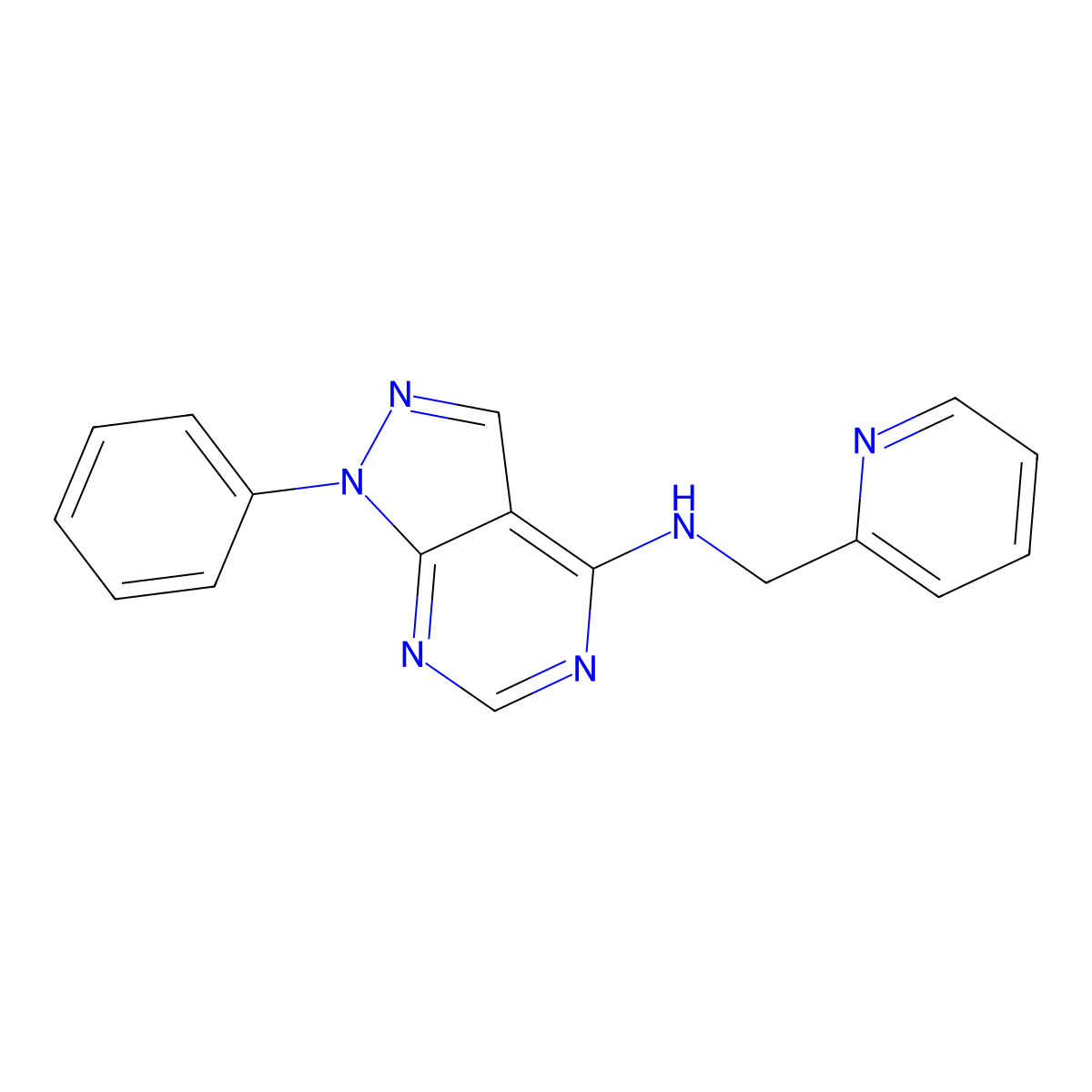 1-phenyl-N-(pyridin-2-ylmethyl)-1H-pyrazolo[3,4-d]pyrimidin-4-amine molecular structure, CAS 393820-03-6