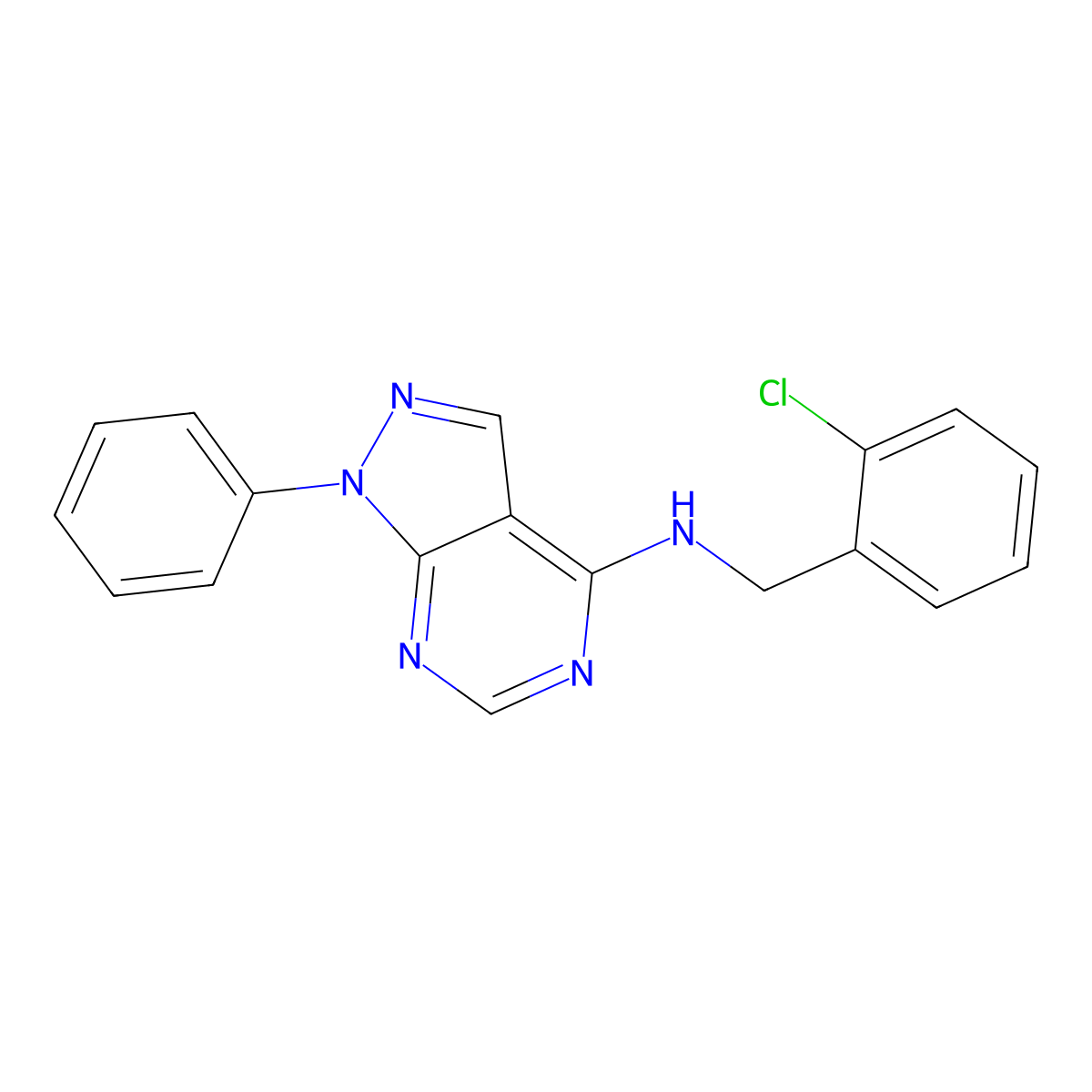 N-(2-chlorobenzyl)-1-phenyl-1H-pyrazolo[3,4-d]pyrimidin-4-amine molecular structure, CAS 393820-06-9