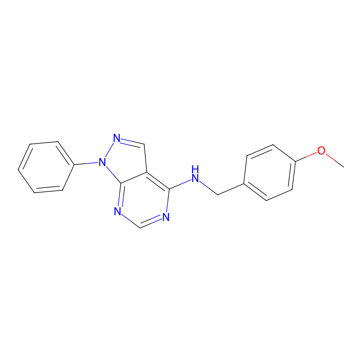 N-(4-methoxybenzyl)-1-phenyl-1H-pyrazolo[3,4-d]pyrimidin-4-amine molecular structure, CAS 393820-11-6