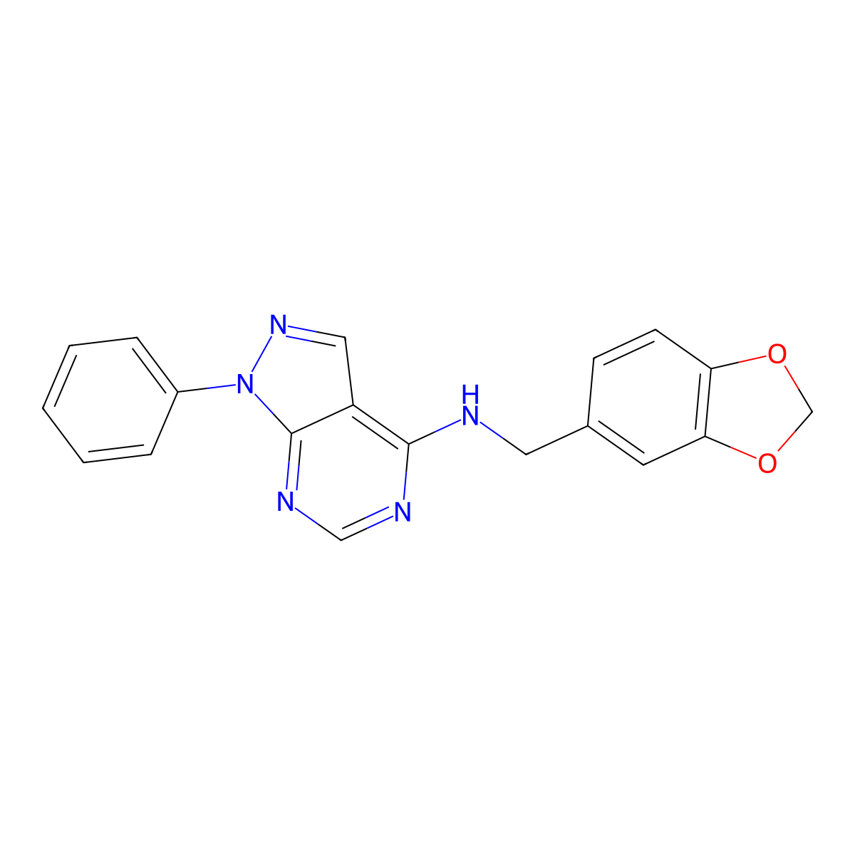 N-(1,3-benzodioxol-5-ylmethyl)-1-phenyl-1H-pyrazolo[3,4-d]pyrimidin-4-amine molecular structure, CAS 393820-13-8